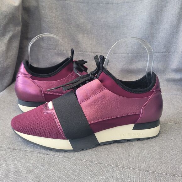 Balenciaga Burgundy/Purple Leather And Canvas Race Runner Sneakers Size 39 - Picture 1 of 11
